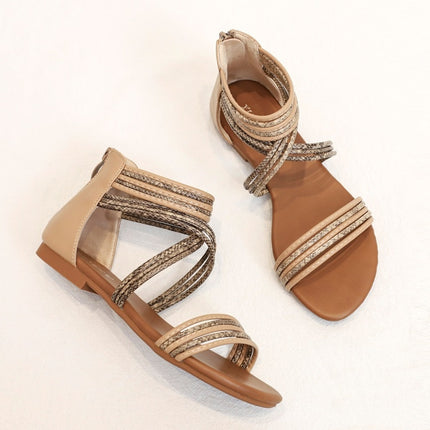 Women Summer Sandals Roman Style Flat Shoes Seaside Beach Shoes, Size: 37(Apricot)-garmade.com