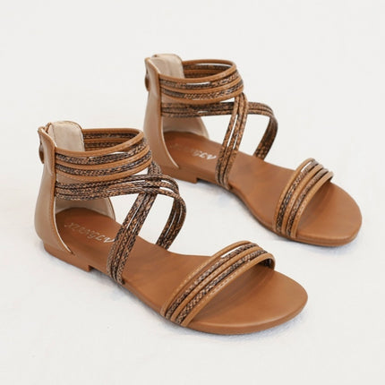 Women Summer Sandals Roman Style Flat Shoes Seaside Beach Shoes, Size: 37(Brown)-garmade.com