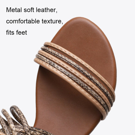 Women Summer Sandals Roman Style Flat Shoes Seaside Beach Shoes, Size: 37(Apricot)-garmade.com