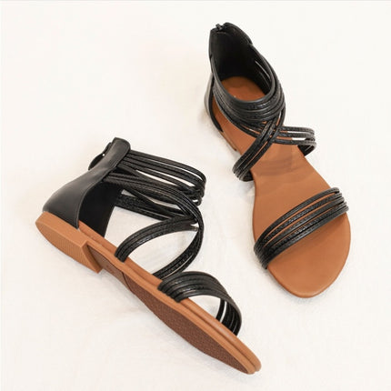 Women Summer Sandals Roman Style Flat Shoes Seaside Beach Shoes, Size: 38(Black)-garmade.com
