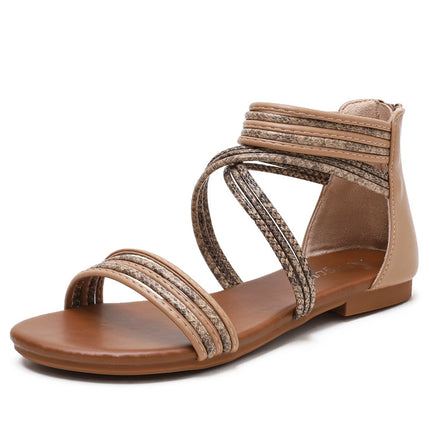 Women Summer Sandals Roman Style Flat Shoes Seaside Beach Shoes, Size: 38(Apricot)-garmade.com