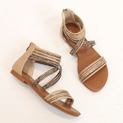 Women Summer Sandals Roman Style Flat Shoes Seaside Beach Shoes, Size: 41(Apricot)-garmade.com