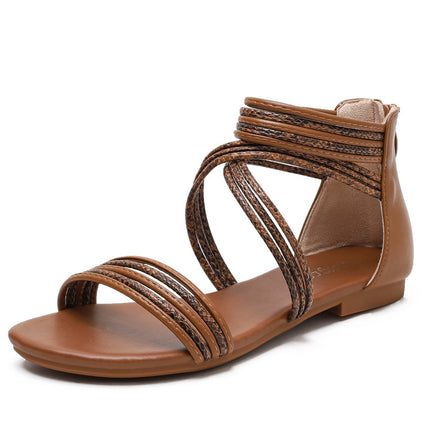 Women Summer Sandals Roman Style Flat Shoes Seaside Beach Shoes, Size: 42(Brown)-garmade.com