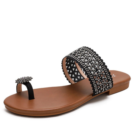 Women Summer Sandals Bohemian Style Buckle Seaside Flats Shoes, Size: 36(Black)-garmade.com