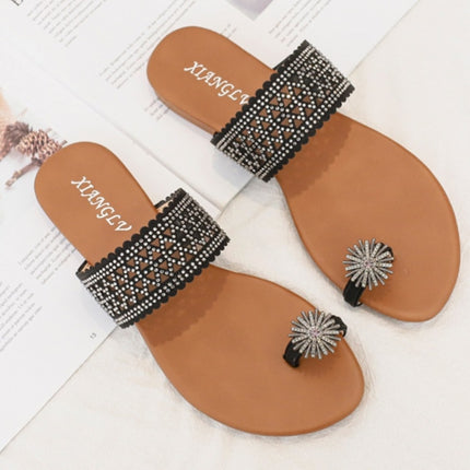 Women Summer Sandals Bohemian Style Buckle Seaside Flats Shoes, Size: 36(Black)-garmade.com