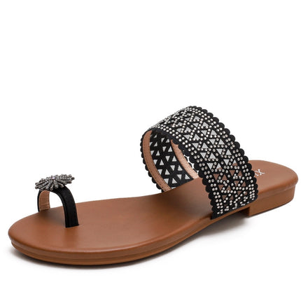 Women Summer Sandals Bohemian Style Buckle Seaside Flats Shoes, Size: 37(Black)-garmade.com