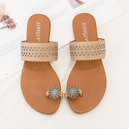 Women Summer Sandals Bohemian Style Buckle Seaside Flats Shoes, Size: 38(Apricot)-garmade.com