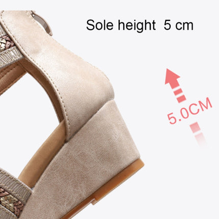 Ladies Summer Slope Heel Sandals Non-Slip Open-Toed Roman Style Shoes, Size: 36(Apricot)-garmade.com