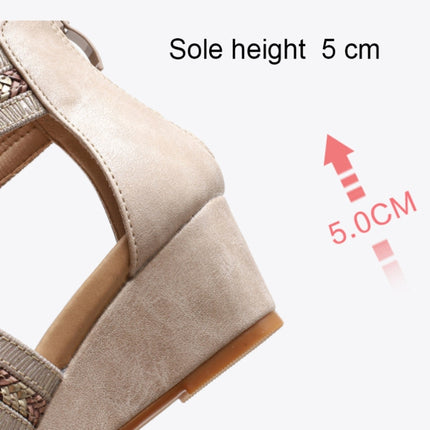 Ladies Summer Slope Heel Sandals Non-Slip Open-Toed Roman Style Shoes, Size: 37(Apricot)-garmade.com