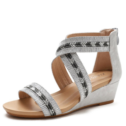 Ladies Summer Slope Heel Sandals Non-Slip Open-Toed Roman Style Shoes, Size: 38(Gray)-garmade.com