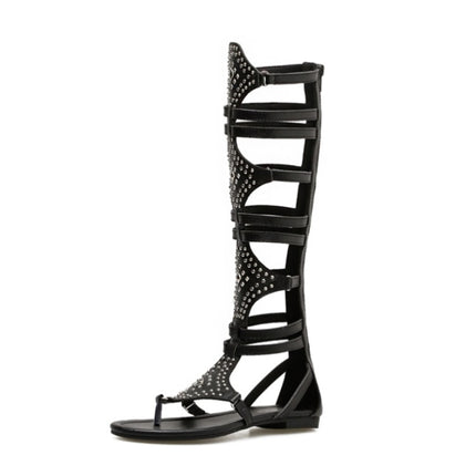Ladies Summer High Tube Rivet Flip Flops Casual Roman Style Sandals, Size: 36(Black 333-38)-garmade.com