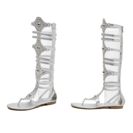 Ladies Summer High Tube Rivet Flip Flops Casual Roman Style Sandals, Size: 36(Silver 333-88)-garmade.com