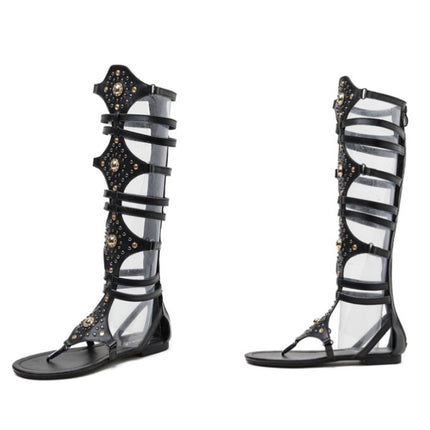 Ladies Summer High Tube Rivet Flip Flops Casual Roman Style Sandals, Size: 36(Black 333-88)-garmade.com