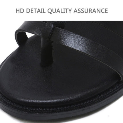 Ladies Open Toe Back Zip High-Top Sandals Flat Roman Style Sandals, Size: 36(Black)-garmade.com