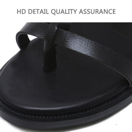 Ladies Open Toe Back Zip High-Top Sandals Flat Roman Style Sandals, Size: 38(Black)-garmade.com