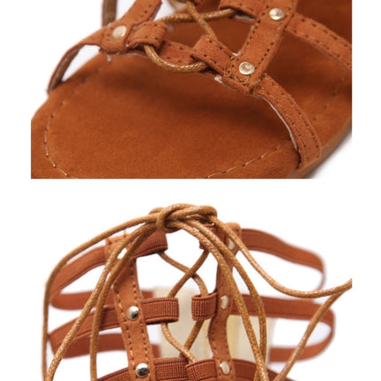 Women Roman Style Sandals Flat Hollow Strap High-Top Sandals, Size: 37(Brown)-garmade.com
