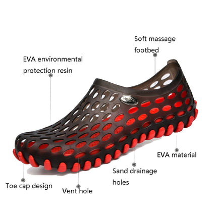 PVC + EVA Material Wading Beach Shoes Couple Breathable Slippers, Size: 38(Black+Red)-garmade.com