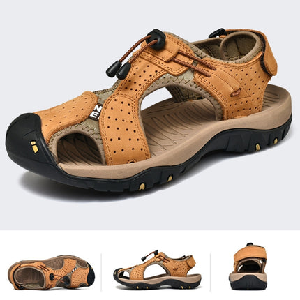 Summer Large Size Men Beach Shoes Leather Breathable Wading Casual Sandals, Size: 39(Gold)-garmade.com