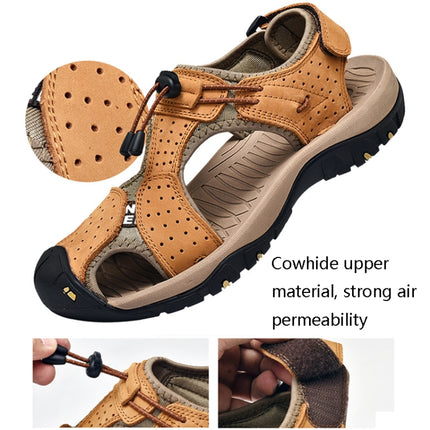 Summer Large Size Men Beach Shoes Leather Breathable Wading Casual Sandals, Size: 39(Blue)-garmade.com