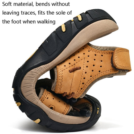 Summer Large Size Men Beach Shoes Leather Breathable Wading Casual Sandals, Size: 40(Gold)-garmade.com