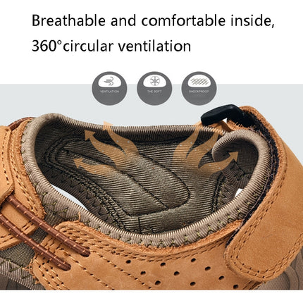 Summer Large Size Men Beach Shoes Leather Breathable Wading Casual Sandals, Size: 42(Gold)-garmade.com