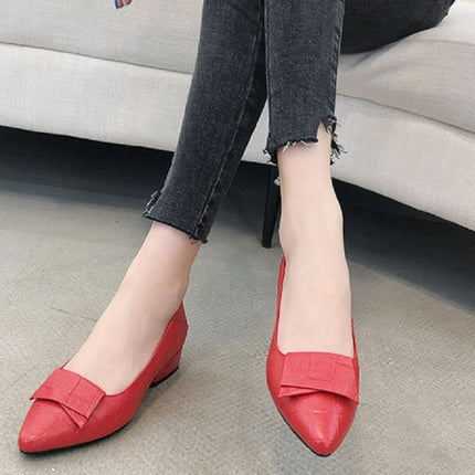 Spring And Summer Cowhide Shoes With Thick Heel Mid-Heel For Women, Size: 35(Red)-garmade.com