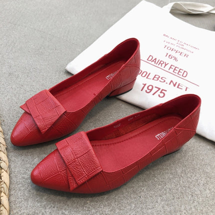 Spring And Summer Cowhide Shoes With Thick Heel Mid-Heel For Women, Size: 41(Red)-garmade.com