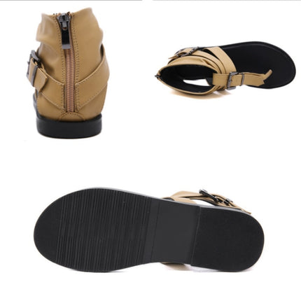 Ladies Belt Buckle Flip Flops Casual Flat Sandals, Size: 39(Light Brown)-garmade.com