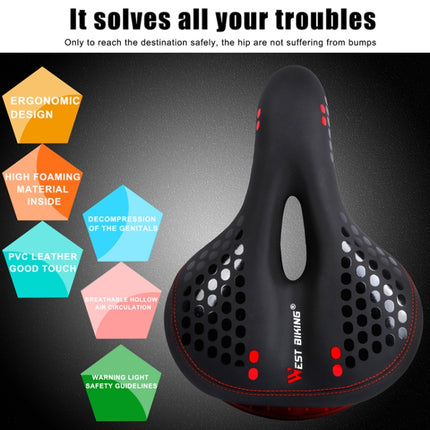 WEST BIKING YP0801083 Bicycle Taillight Thickened Soft And Comfortable Mountain Bike Seat Cushion(BlackRed)-garmade.com