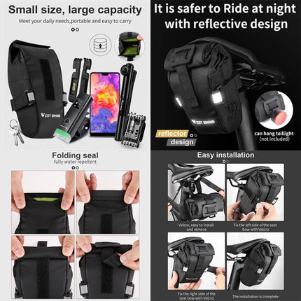 WEST BIKING YP0707249 Bicycle Folding Tail Bag Riding Equipment(Black)-garmade.com