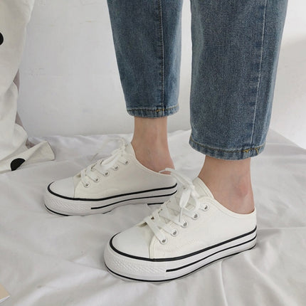 Women Canvas Shoes Inner Heightened Semi-Slipper Lazy Shoes, Size: 34(White)-garmade.com
