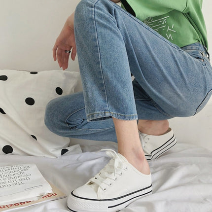 Women Canvas Shoes Inner Heightened Semi-Slipper Lazy Shoes, Size: 34(White)-garmade.com
