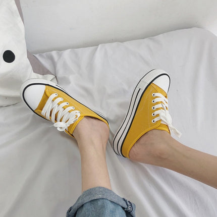 Women Canvas Shoes Inner Heightened Semi-Slipper Lazy Shoes, Size: 34(Yellow)-garmade.com
