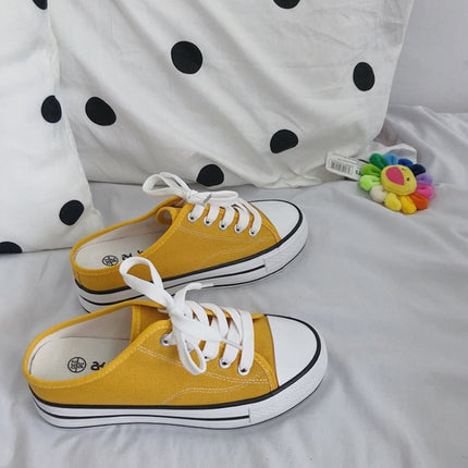 Women Canvas Shoes Inner Heightened Semi-Slipper Lazy Shoes, Size: 35(Yellow)-garmade.com
