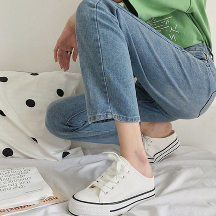 Women Canvas Shoes Inner Heightened Semi-Slipper Lazy Shoes, Size: 38(White)-garmade.com