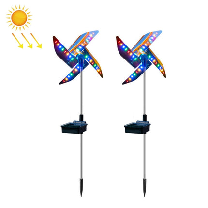 2 PCS / Set Solar Windmill Lamp Outdoor Garden Decorative Light LED Lawn Lamp (Colorful Light)-garmade.com