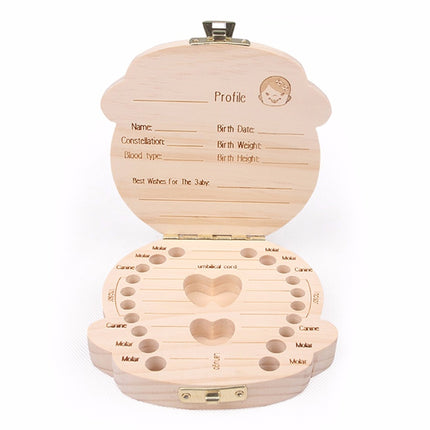 3 PCS Wood Baby Teeth Box Organizer Milk Teeth Storage Box, Language:Spanish(Crown boy black)-garmade.com