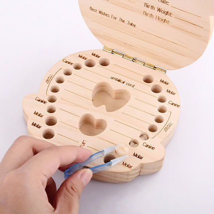 3 PCS Wood Baby Teeth Box Organizer Milk Teeth Storage Box, Language:Chinese(Crown girl yellow)-garmade.com