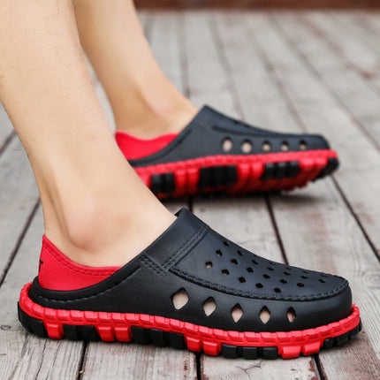 Summer Men Sandals Hollow Slippers Seaside Antiskid Beach Shoes, Size: 40(Black+Red)-garmade.com