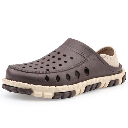 Summer Men Sandals Hollow Slippers Seaside Antiskid Beach Shoes, Size: 42(Brown)-garmade.com