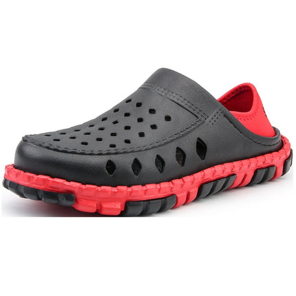 Summer Men Sandals Hollow Slippers Seaside Antiskid Beach Shoes, Size: 43(Black+Red)-garmade.com