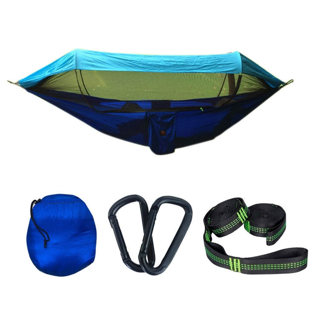 Parachute Cloth Anti-Mosquito Sunshade With Mosquito Net Hammock Outdoor Single Double Swing Off The Ground Aerial Tent 290x140cm (Blue / Light Blue)-garmade.com