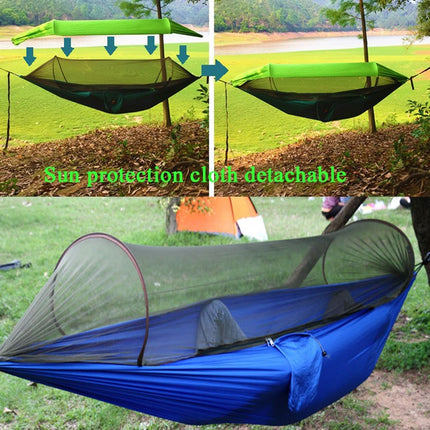 Parachute Cloth Anti-Mosquito Sunshade With Mosquito Net Hammock Outdoor Single Double Swing Off The Ground Aerial Tent 290x140cm (Blue / Light Blue)-garmade.com