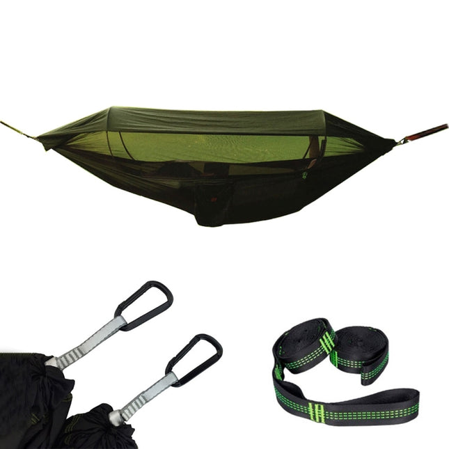Parachute Cloth Anti-Mosquito Sunshade With Mosquito Net Hammock Outdoor Single Double Swing Off The Ground Aerial Tent 290x140cm (Army Green)-garmade.com