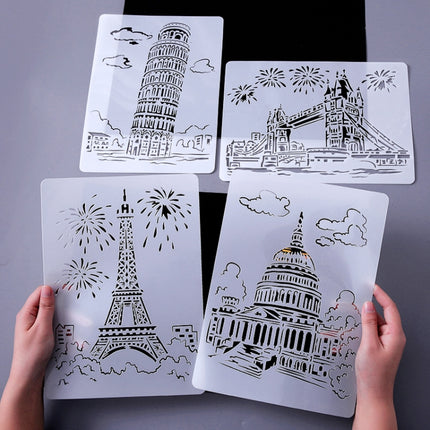 2 Sets Tower System (5PCS / Set) Construction Series Painting Template Theme City A4 Label Template-garmade.com