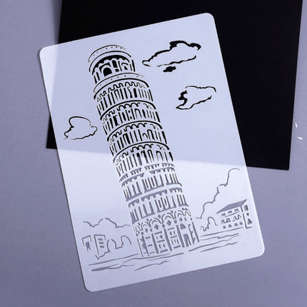 10 PCS 3 Pisa Tower Construction Series Painting Template Theme City A4 Label Template-garmade.com