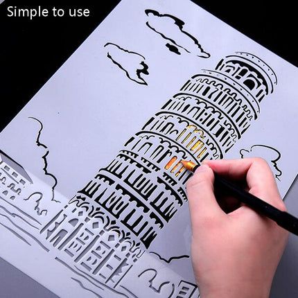 10 PCS 3 Pisa Tower Construction Series Painting Template Theme City A4 Label Template-garmade.com