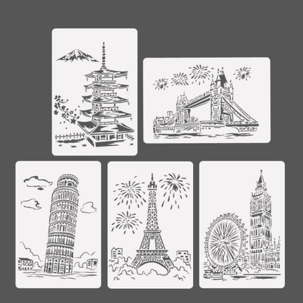 10 PCS 8 Five-storied Pagoda Construction Series Painting Template Theme City A4 Label Template-garmade.com