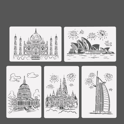 10 PCS 10 Sailing Hotel Construction Series Painting Template Theme City A4 Label Template-garmade.com