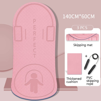 Indoor Skipping Mat Sound Insulation Shock Absorption Thickened Skipping Blanket Non-Slip Yoga Mat, Size: 140 x 60cm(Rubber Pink+Cushion+Jump Rope)-garmade.com